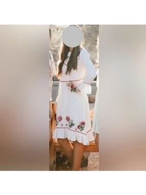 ASOS White Midi Dress with Pink Rose Embroidery
